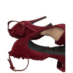 "Wine Open Toe Ruffled Platform Stiletto Heels  women shoes size 8”